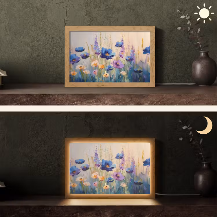 Zomers - Wilde bloemen - Penseelstreken Light Box met kabel (Tafellamp) klein -sfeer3