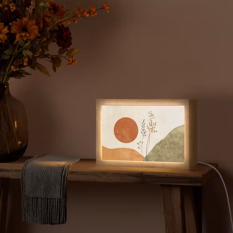Zon - Abstract - Takken - Oranje Light Box met kabel (Tafellamp) klein -sfeer4