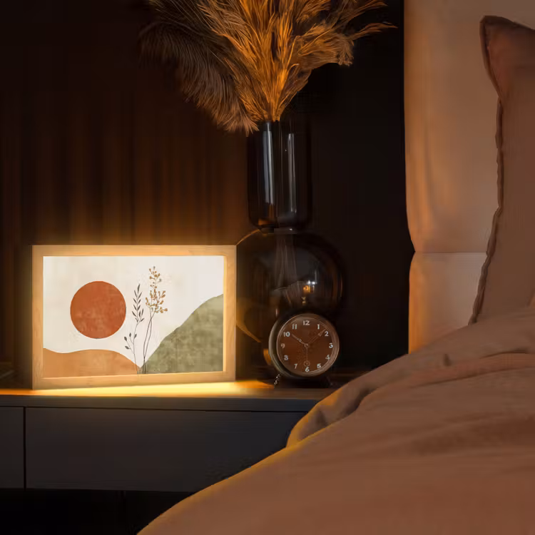 Zon - Abstract - Takken - Oranje Light Box met kabel (Tafellamp) klein -sfeer1