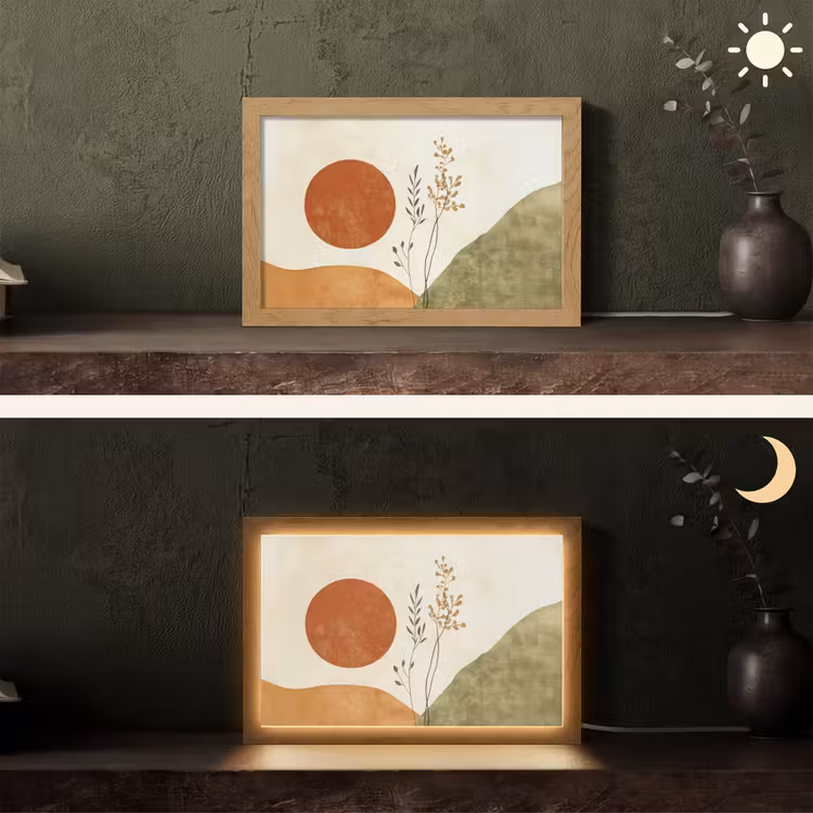 Zon - Abstract - Takken - Oranje Light Box met kabel (Tafellamp) klein -sfeer3
