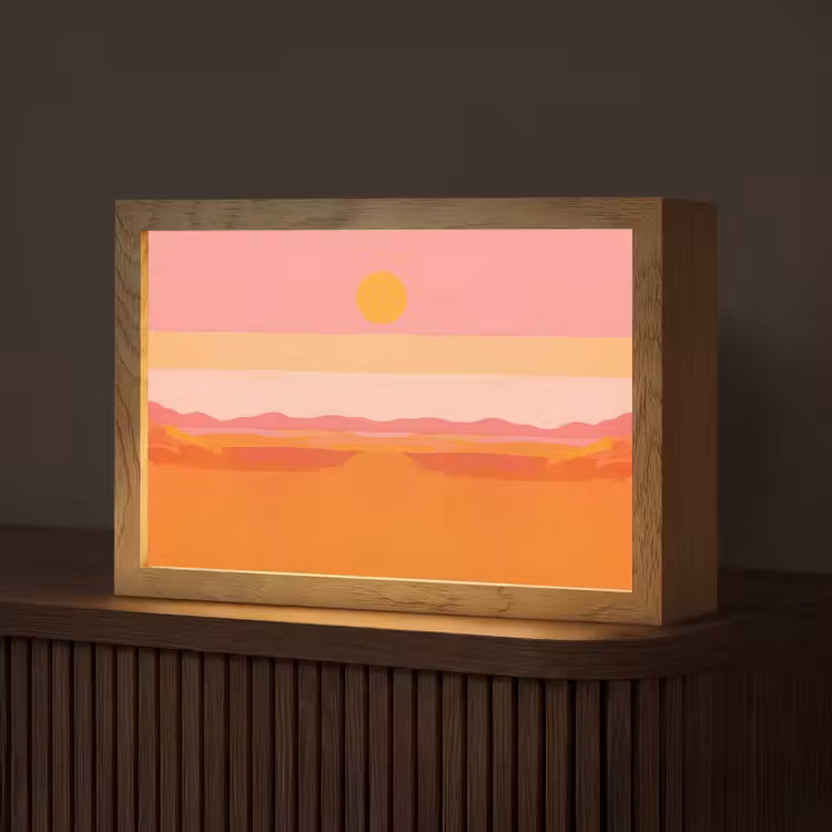 Zon - Abstract - Landschap - Oranje Light Box met kabel (Tafellamp) klein -z3d_website