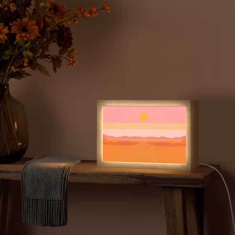 Zon - Abstract - Landschap - Oranje Light Box met kabel (Tafellamp) klein -sfeer4