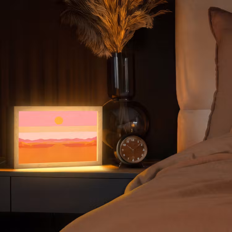 Zon - Abstract - Landschap - Oranje Light Box met kabel (Tafellamp) klein -sfeer1