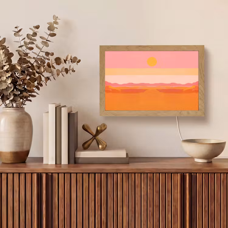 Zon - Abstract - Landschap - Oranje Light Box met kabel (Tafellamp) klein -sfeer2