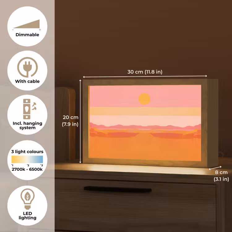 Zon - Abstract - Landschap - Oranje Light Box met kabel (Tafellamp) klein -USP_EN