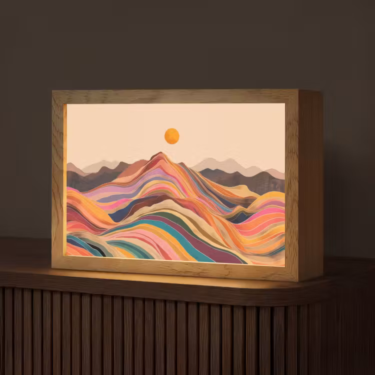 Zon - Kleurrijk landschap - Bergen Light Box met kabel (Tafellamp) klein -z3d_website
