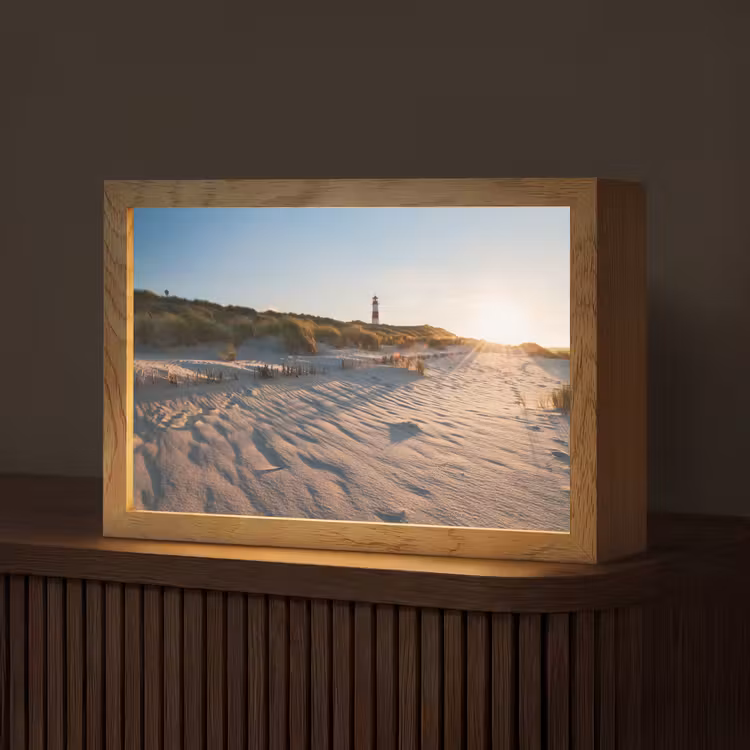 Zon - Duinen - Strand - Vuurtoren Light Box met kabel (Tafellamp) klein -z3d_website