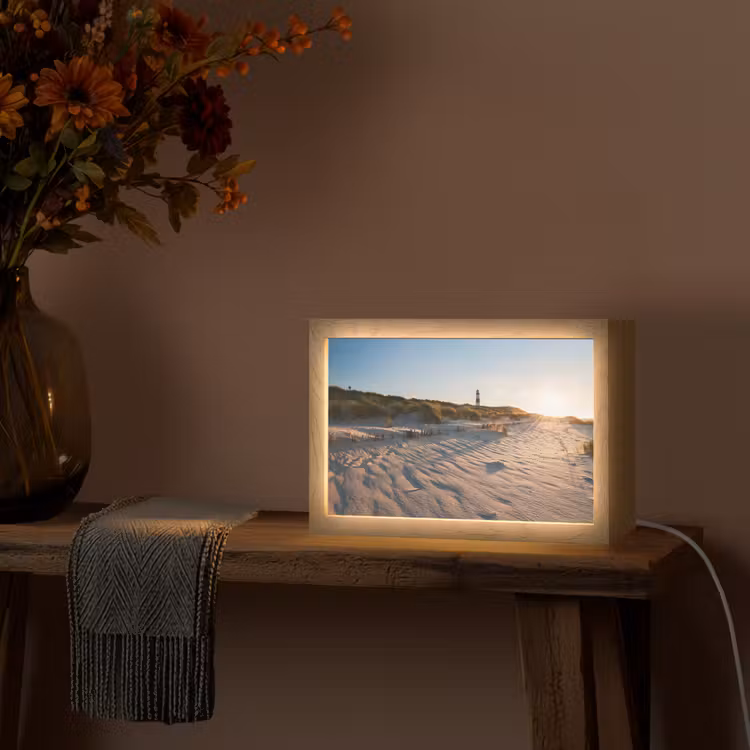 Zon - Duinen - Strand - Vuurtoren Light Box met kabel (Tafellamp) klein -sfeer4