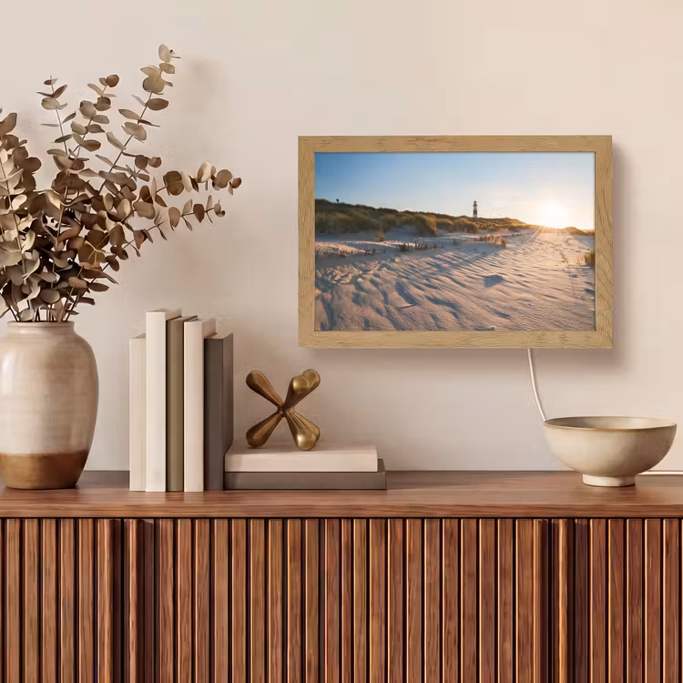 Zon - Duinen - Strand - Vuurtoren Light Box met kabel (Tafellamp) klein -sfeer2