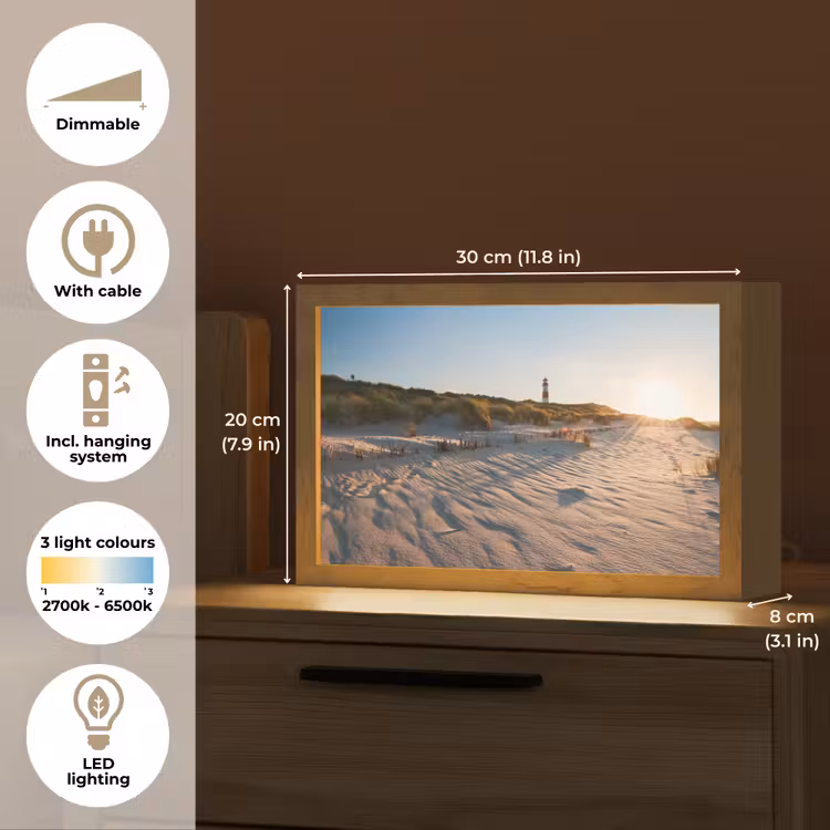 Zon - Duinen - Strand - Vuurtoren Light Box met kabel (Tafellamp) klein -USP_EN