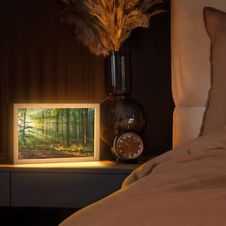 Zon - Bos - Bomen - Natuur - Herfst Light Box met kabel (Tafellamp) klein -sfeer1