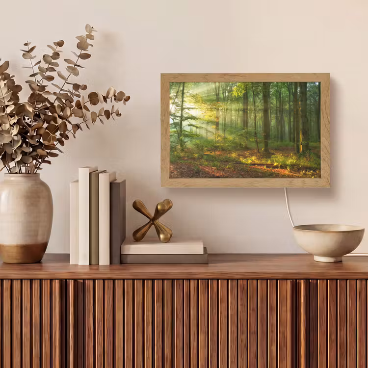 Zon - Bos - Bomen - Natuur - Herfst Light Box met kabel (Tafellamp) klein -sfeer2