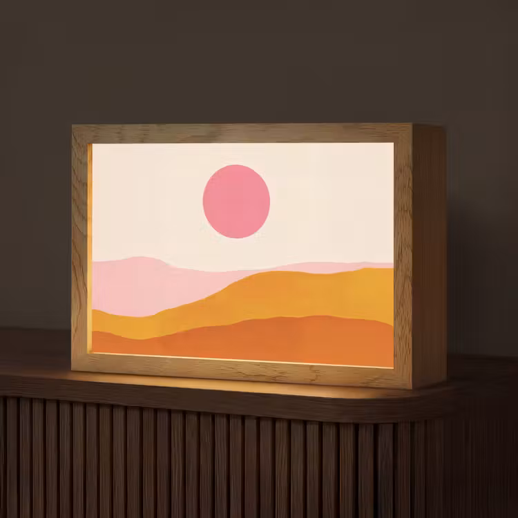 Zon - Heuvels - Abstract - Roze Light Box met kabel (Tafellamp) klein -z3d_website