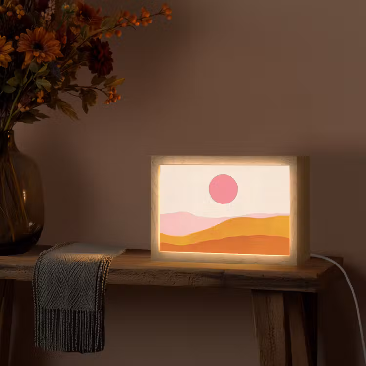 Zon - Heuvels - Abstract - Roze Light Box met kabel (Tafellamp) klein -sfeer4