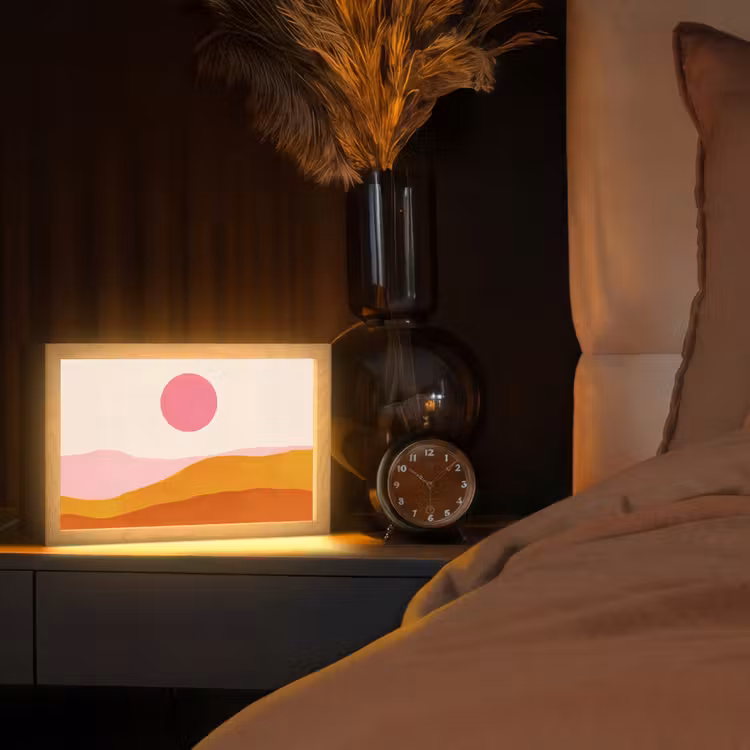 Zon - Heuvels - Abstract - Roze Light Box met kabel (Tafellamp) klein -sfeer1