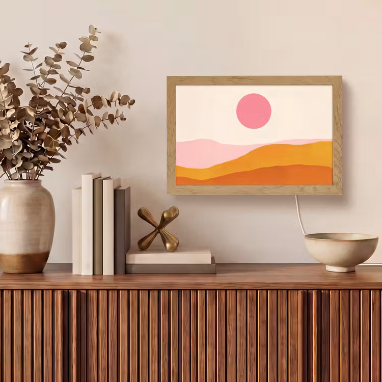 Zon - Heuvels - Abstract - Roze Light Box met kabel (Tafellamp) klein -sfeer2