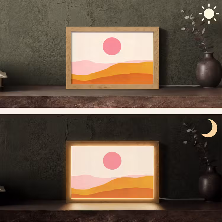 Zon - Heuvels - Abstract - Roze Light Box met kabel (Tafellamp) klein -sfeer3