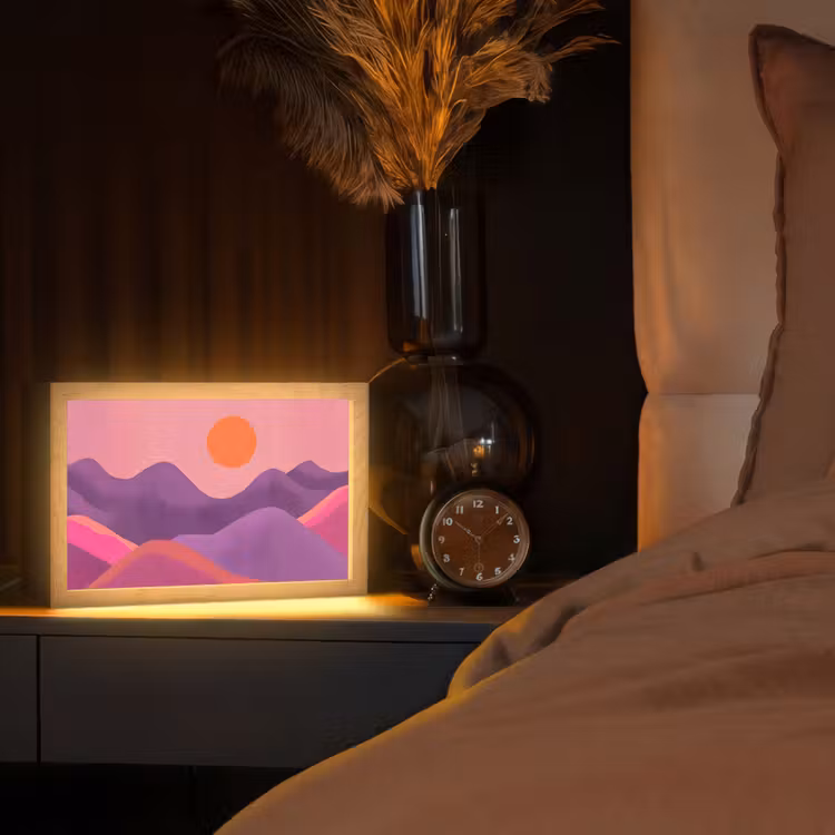 Zon - Heuvels - Paars - Abstract Light Box met kabel (Tafellamp) klein -sfeer1