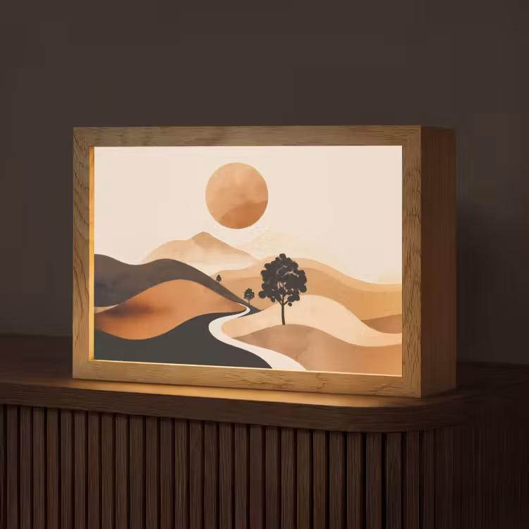 Zon - Heuvels - Boom - Abstract Light Box met kabel (Tafellamp) klein -z3d_website