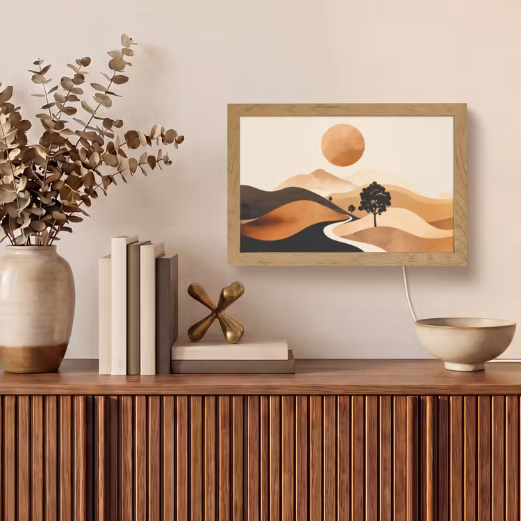 Zon - Heuvels - Boom - Abstract Light Box met kabel (Tafellamp) klein -sfeer2