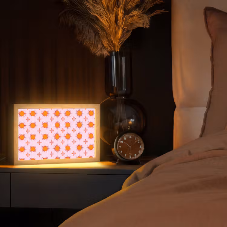 Zon - Patroon - Roze Light Box met kabel (Tafellamp) klein 924 -sfeer1