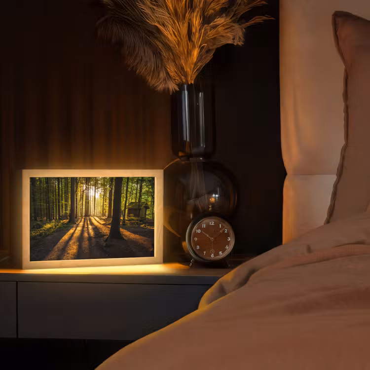 Zon - Bomen - Bos - Landschap - Natuur Light Box met kabel (Tafellamp) klein -sfeer1
