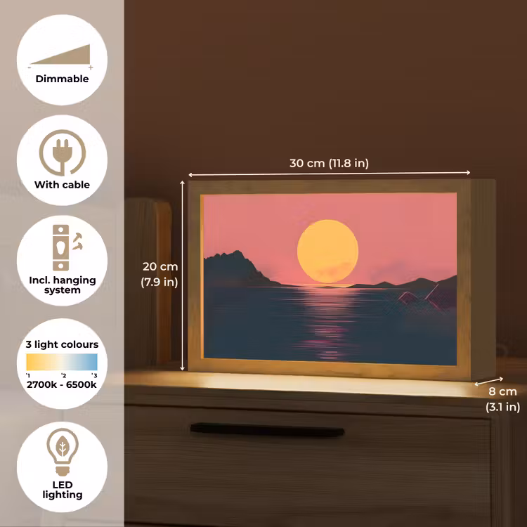 Zon - Geel - Bergen - Water Light Box met kabel (Tafellamp) klein -USP_EN