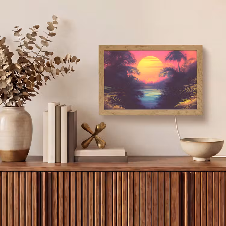 Zon - Geel - Palmbomen - Tropisch Light Box met kabel (Tafellamp) klein -sfeer2