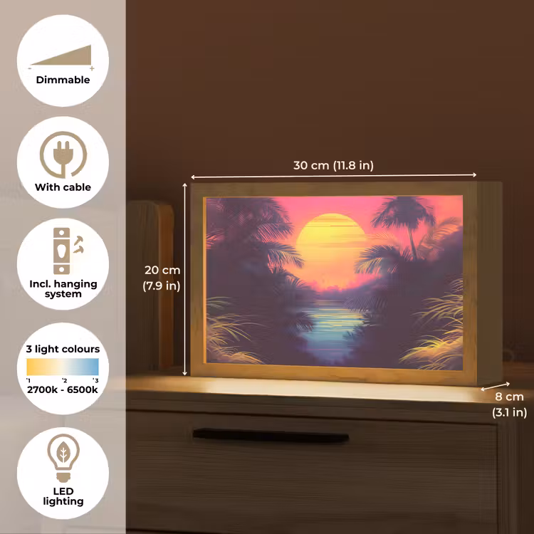 Zon - Geel - Palmbomen - Tropisch Light Box met kabel (Tafellamp) klein -USP_EN