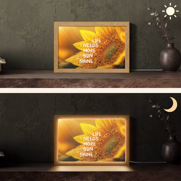 Zonnebloem - Close up - Geel - Quote Light Box met kabel (Tafellamp) klein -sfeer3