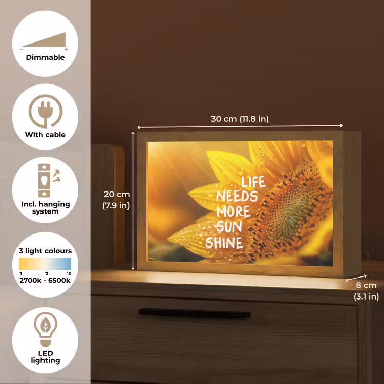 Zonnebloem - Close up - Geel - Quote Light Box met kabel (Tafellamp) klein -USP_EN