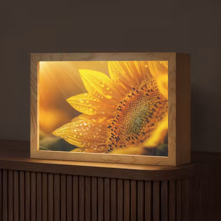 Zonnebloem - Dauwdruppels - Geel - Zonlicht Light Box met kabel (Tafellamp) klein -z3d_website