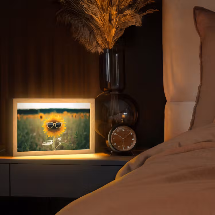 Zonnebloem - Veld - Zonnebril Light Box met kabel (Tafellamp) klein -sfeer1