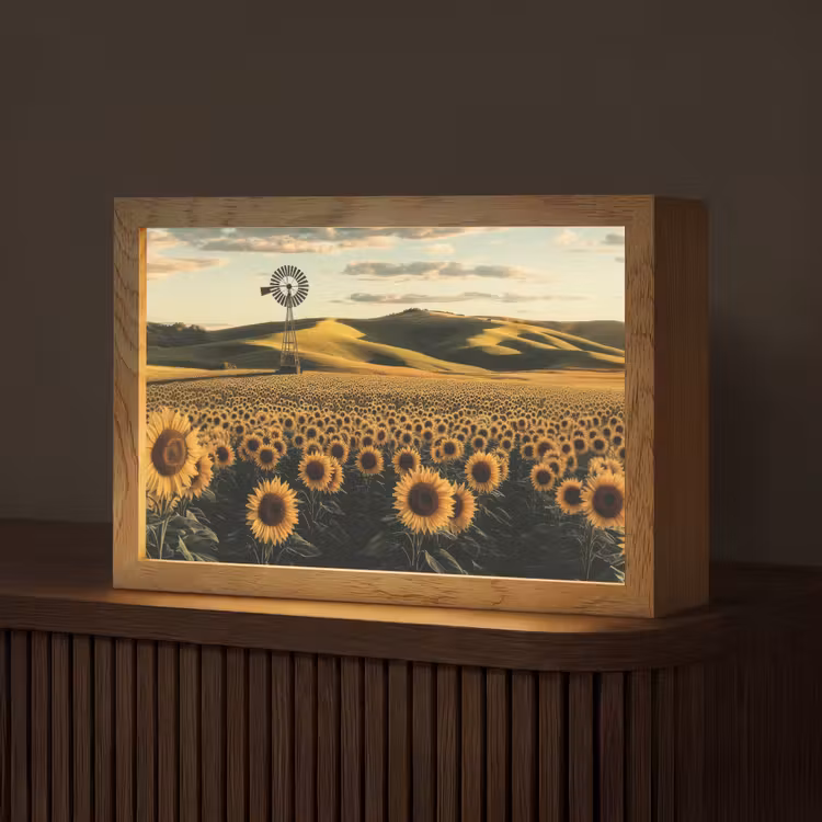 Zonnebloem - Veld - Windmolen Light Box met kabel (Tafellamp) klein -z3d_website