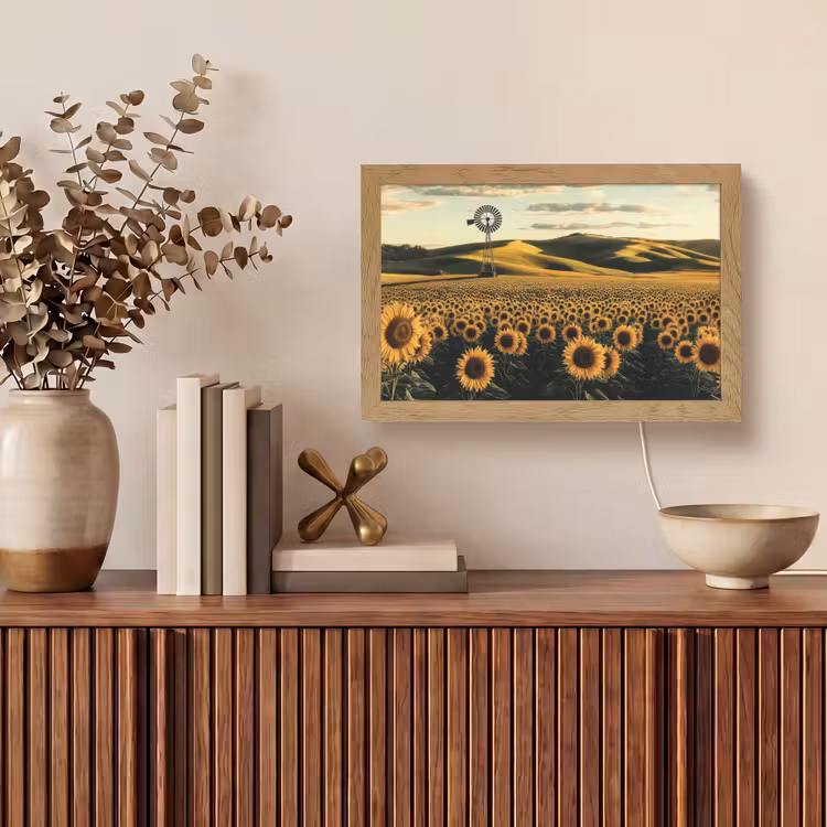 Zonnebloem - Veld - Windmolen Light Box met kabel (Tafellamp) klein -sfeer2