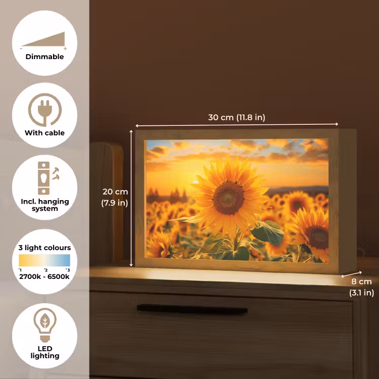 Zonnebloem - Bloemen - Geel - Bloemenveld met zonnebloemen Light Box met kabel (Tafellamp) klein -USP_EN