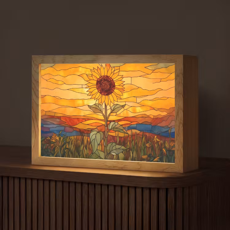 Zonnebloem - Mozaïek - Zonsondergang - Geel Light Box met kabel (Tafellamp) klein -z3d_website