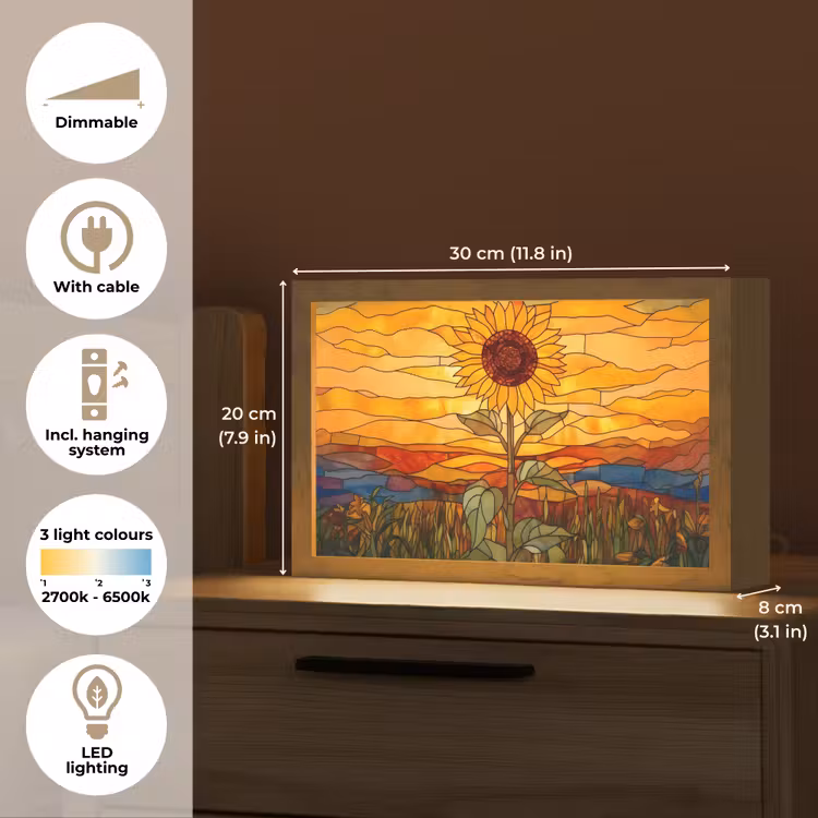 Zonnebloem - Mozaïek - Zonsondergang - Geel Light Box met kabel (Tafellamp) klein -USP_EN