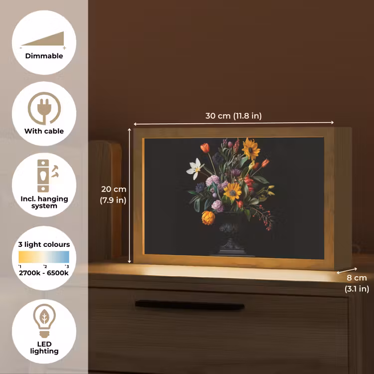 Zonnebloemen - Boeket - Kleurrijk Light Box met kabel (Tafellamp) klein -USP_EN