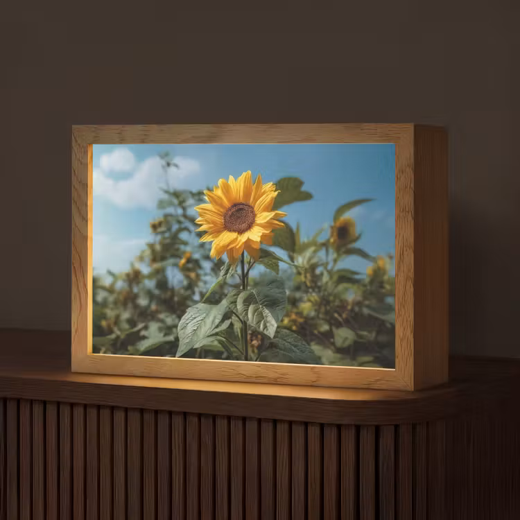 Zonnebloemen - Helderblauwer lucht - Gras Light Box met kabel (Tafellamp) klein -z3d_website
