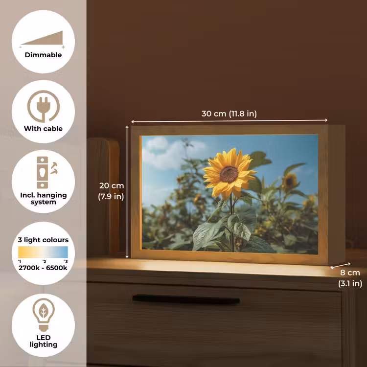 Zonnebloemen - Helderblauwer lucht - Gras Light Box met kabel (Tafellamp) klein -USP_EN