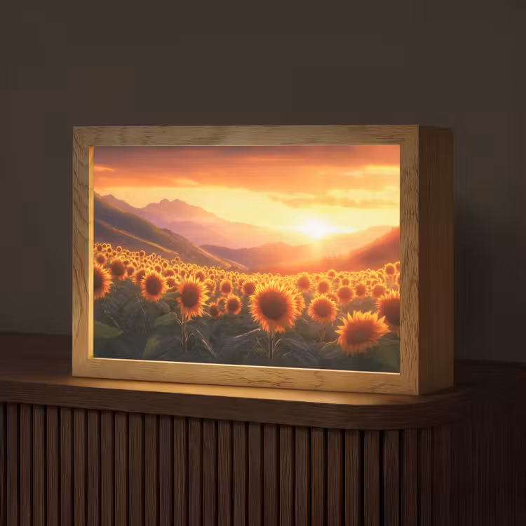 Zonnebloemen - Zonsondergang - Landschap Light Box met kabel (Tafellamp) klein -z3d_website