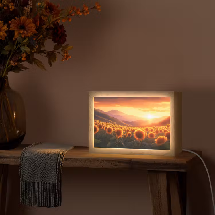 Zonnebloemen - Zonsondergang - Landschap Light Box met kabel (Tafellamp) klein -sfeer4