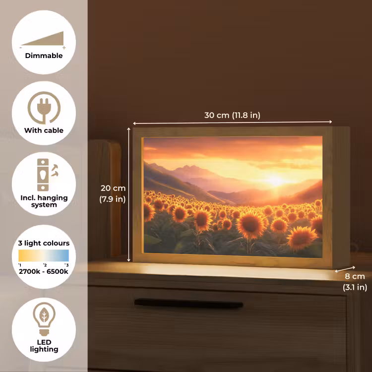 Zonnebloemen - Zonsondergang - Landschap Light Box met kabel (Tafellamp) klein -USP_EN