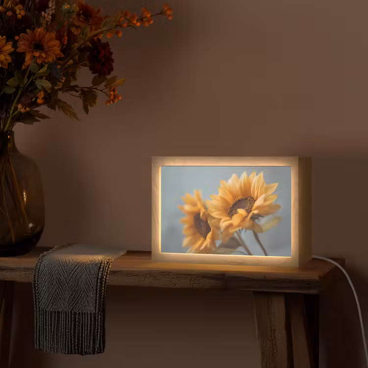 Zonnebloemen - Geel - Wazig Light Box met kabel (Tafellamp) klein -sfeer4