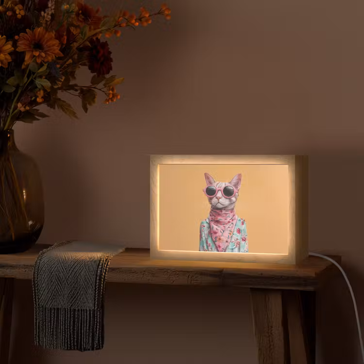 Zonnebril - Kat - Sjaal - Bloemen Light Box met kabel (Tafellamp) klein -sfeer4