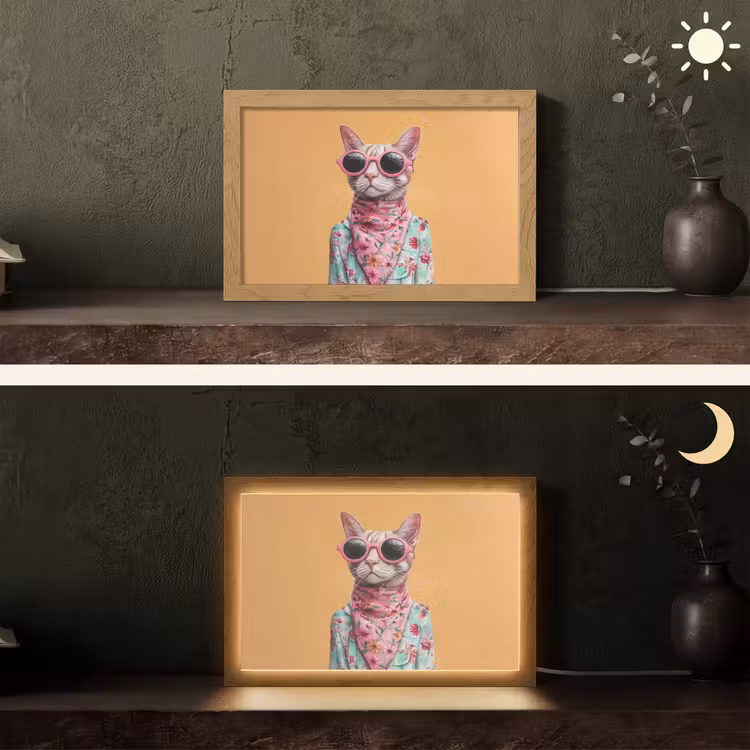Zonnebril - Kat - Sjaal - Bloemen Light Box met kabel (Tafellamp) klein -sfeer3