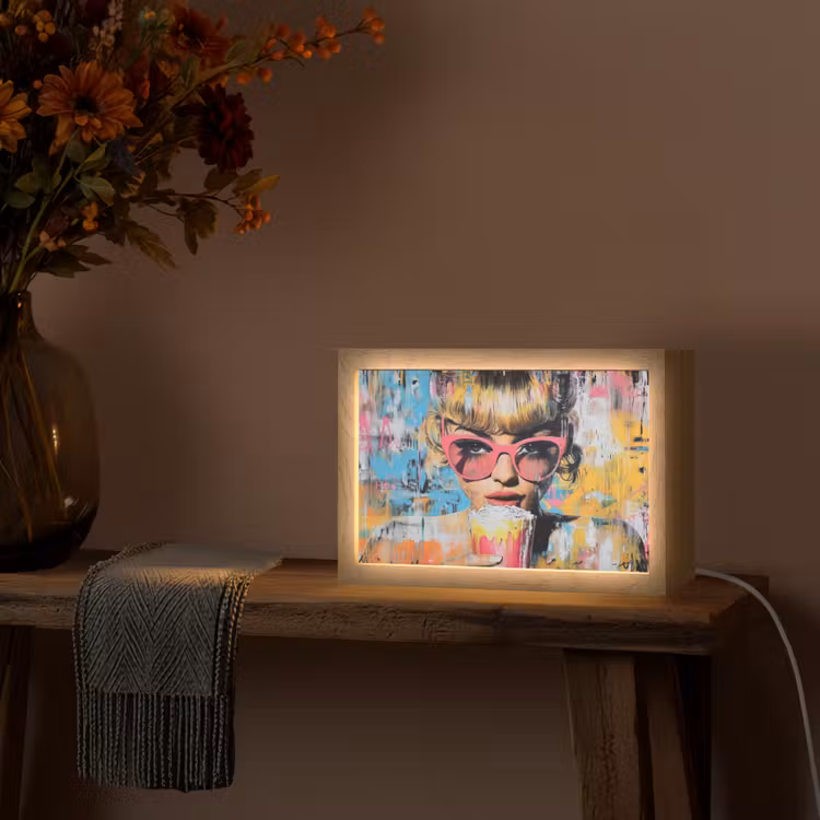Zonnebril - Vrouw - Kleurrijk - Verfspetters Light Box met kabel (Tafellamp) klein -sfeer4