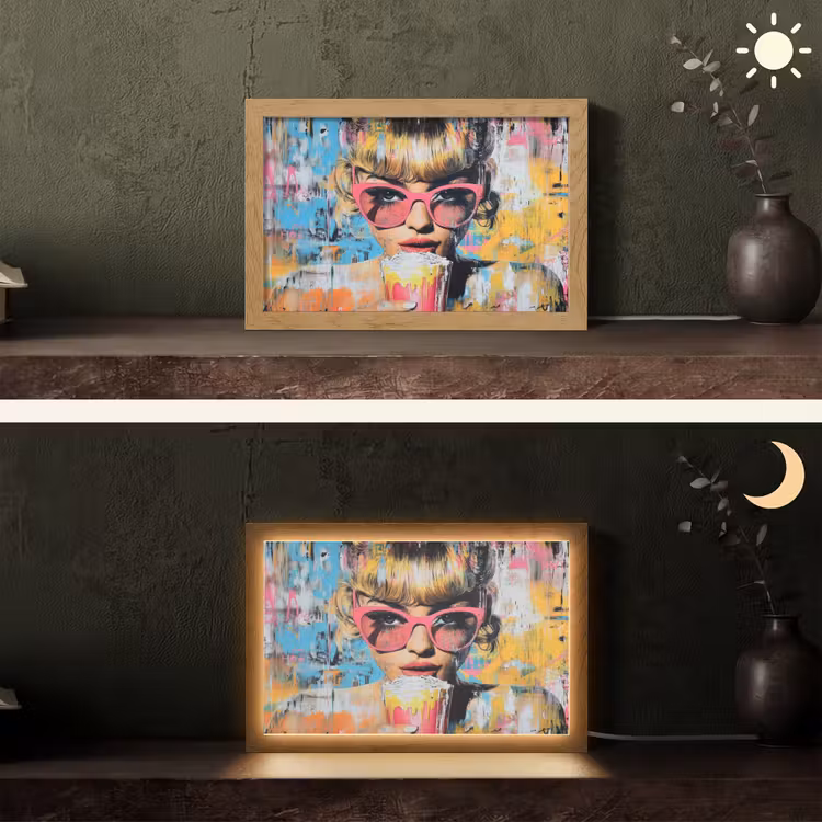 Zonnebril - Vrouw - Kleurrijk - Verfspetters Light Box met kabel (Tafellamp) klein -sfeer3