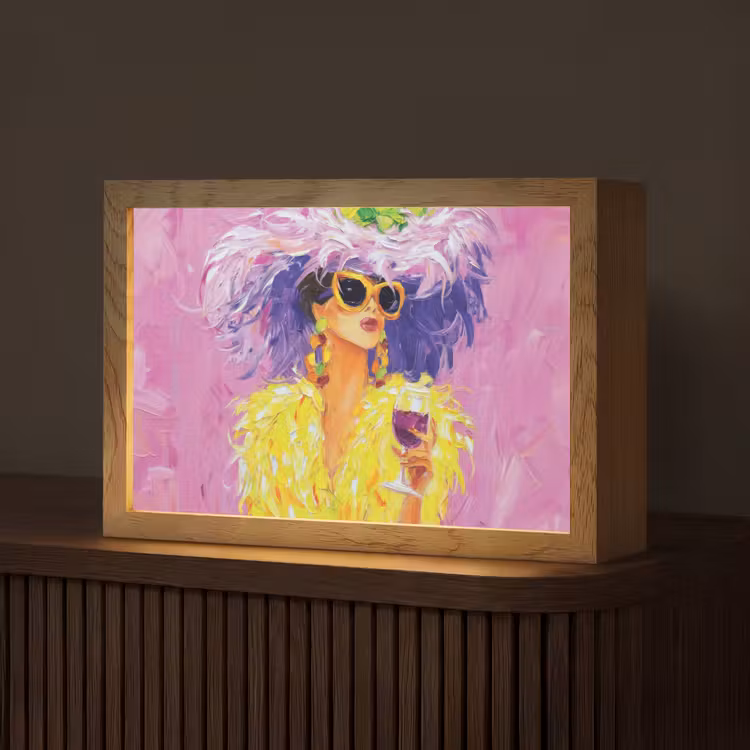 Zonnebril - Vrouw - Jas - Veren Light Box met kabel (Tafellamp) klein -z3d_website